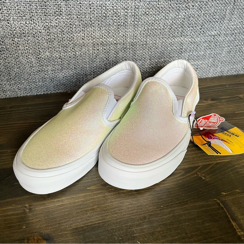 Vans UV Activated White to Pink Glitter Slip On Shoe